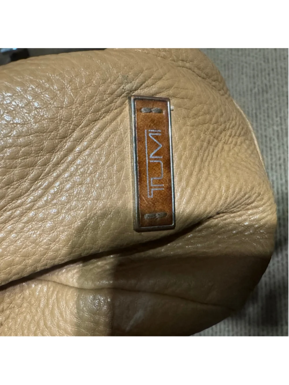 Tumi Tan & Cognac Leather Satchel Tote Double Pocket Ring Handle Bag